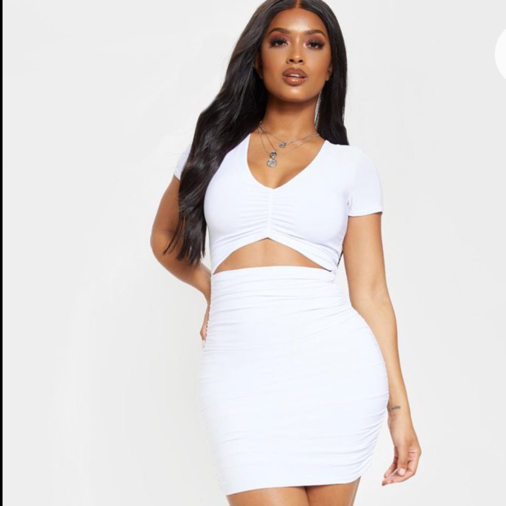 Shape White Ruched Bodycon Dress